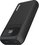 باور بانك 20000 مللي أمبير في الساعة - 22.5 وات - مخرج ثلاثي - مع مخرج USB-C بقوة 20 وات وشحن سريع - مدخلين - مؤشر LCD - أسود