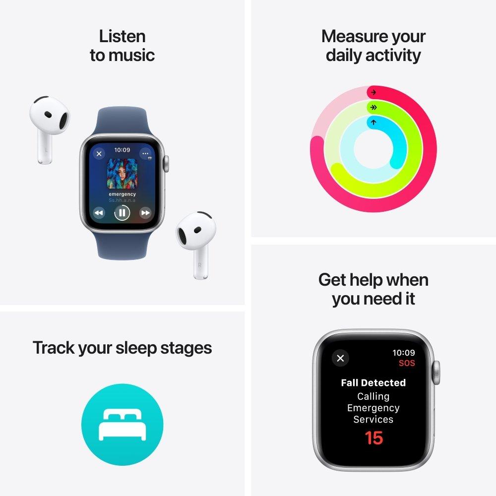 Apple Watch SE 2GEN 2024 GPS 44mm Midnight Aluminum Case with Ink Sport Loop One Size