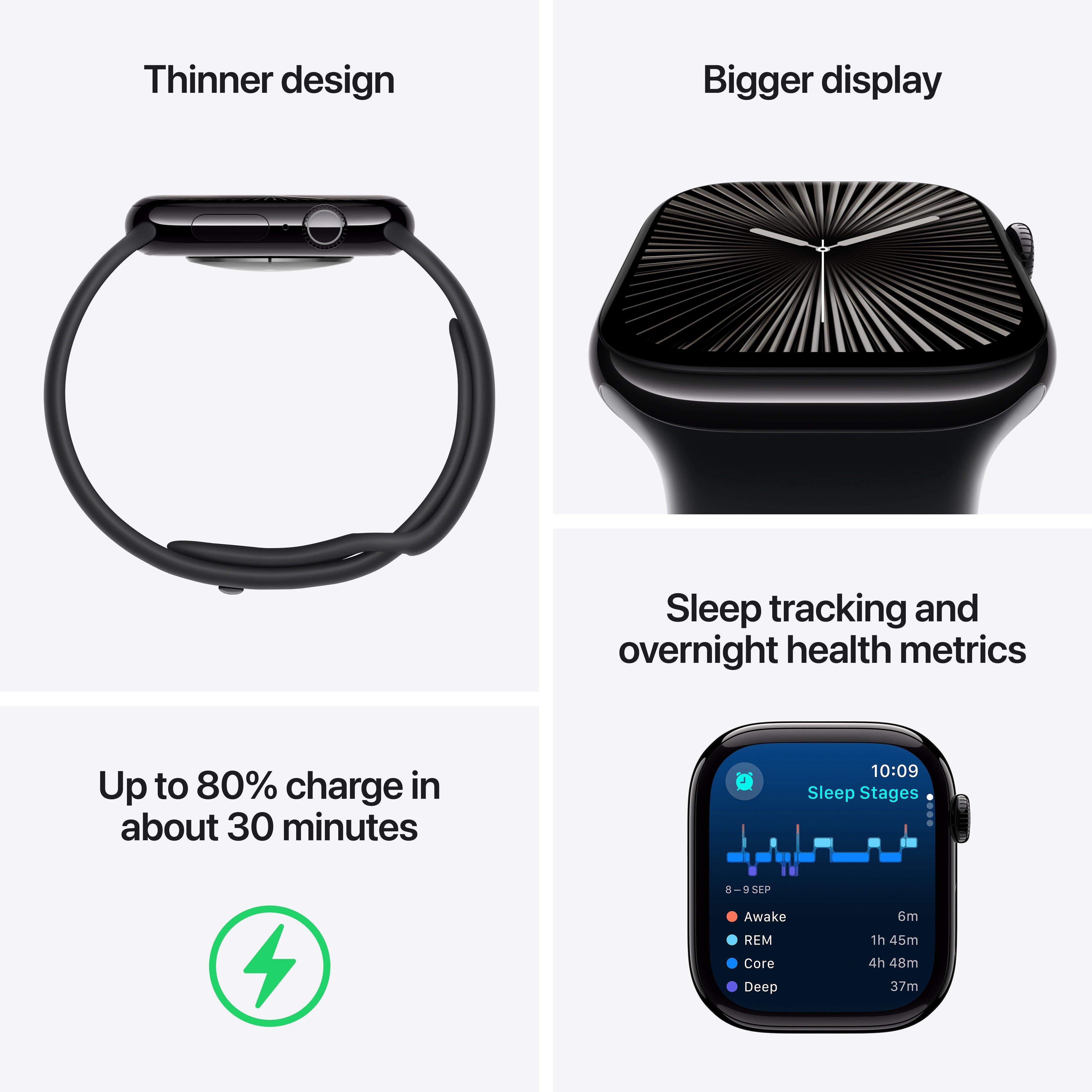 APPLE WATCH SERIES 10 GPS 46MM SILVER ALUMINIUM CASE WITH DENIM SPORT BAND - M/L