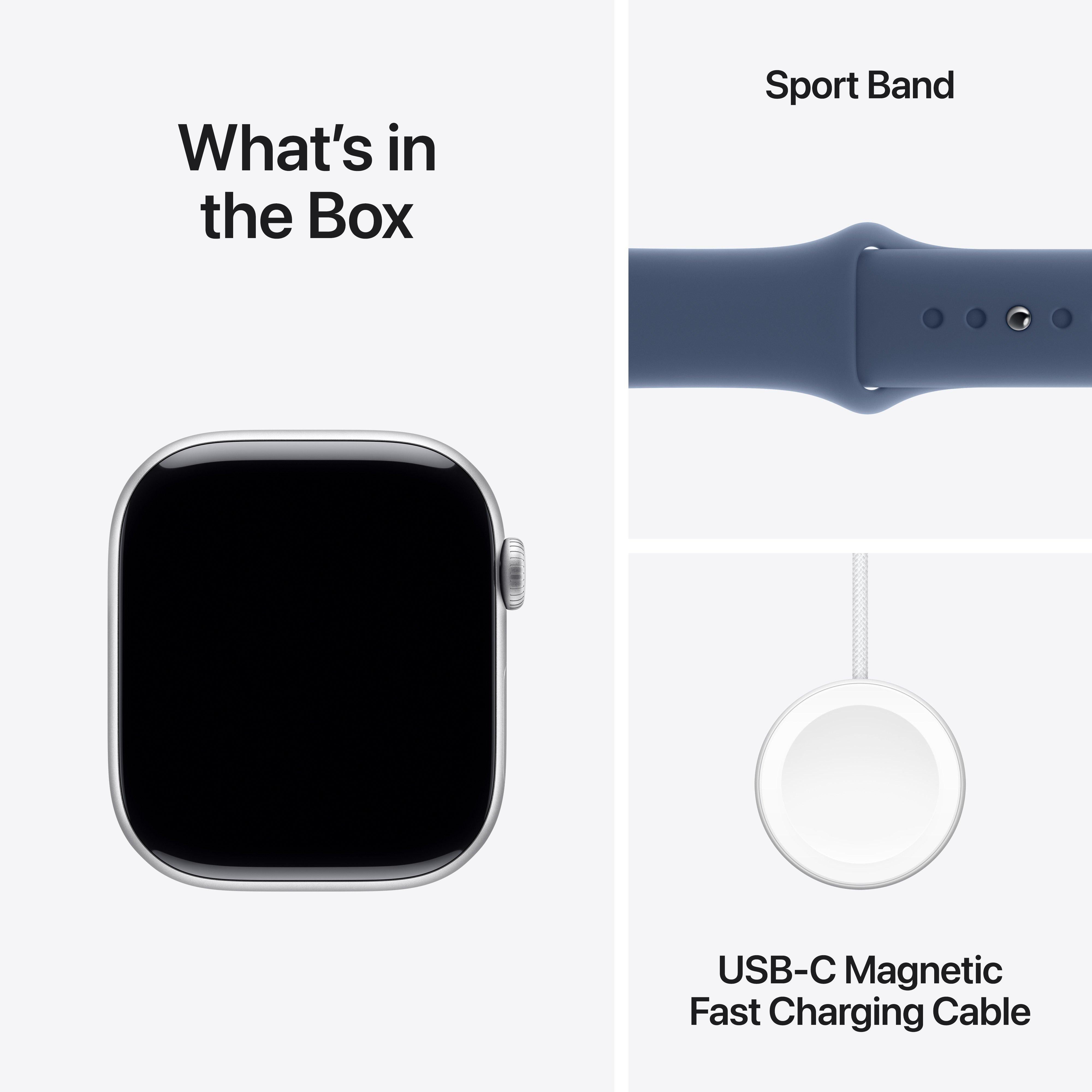 APPLE WATCH SERIES 10 GPS 46MM SILVER ALUMINIUM CASE WITH DENIM SPORT BAND - M/L