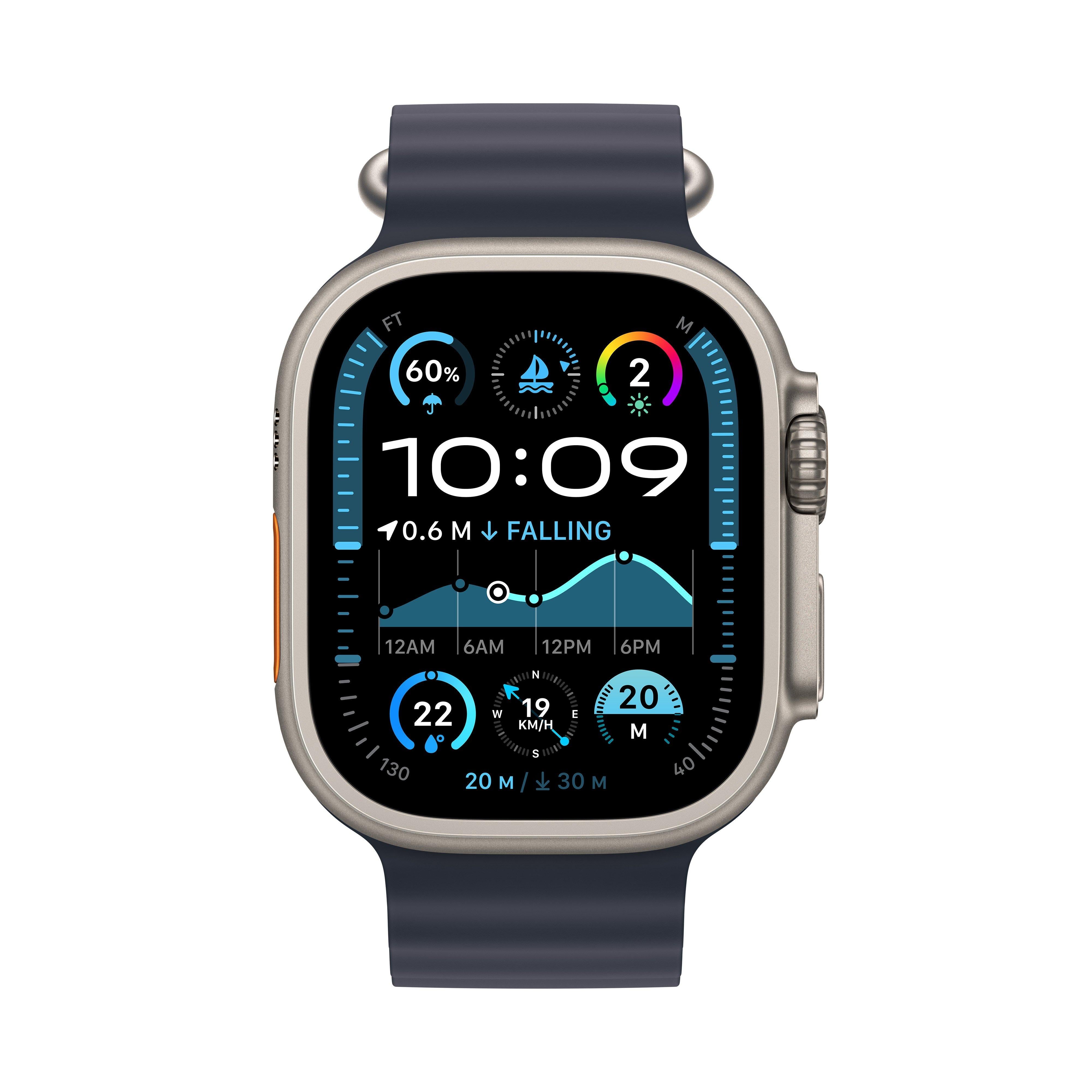 Apple Watch Ultra 2 GPS + Cellular, 49mm Natural Titanium Case with Navy Ocean Band