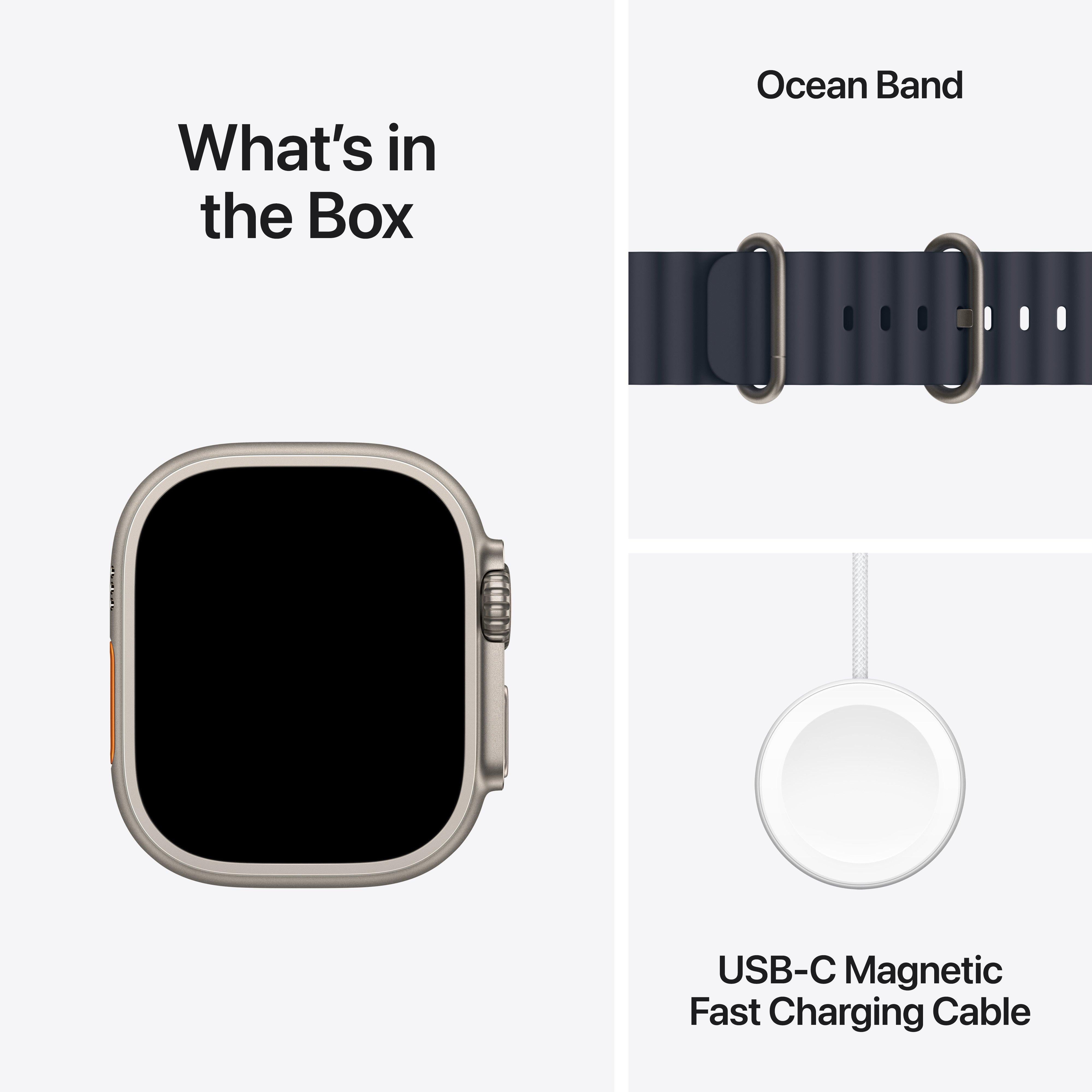 Apple Watch Ultra 2 GPS + Cellular, 49mm Natural Titanium Case with Navy Ocean Band