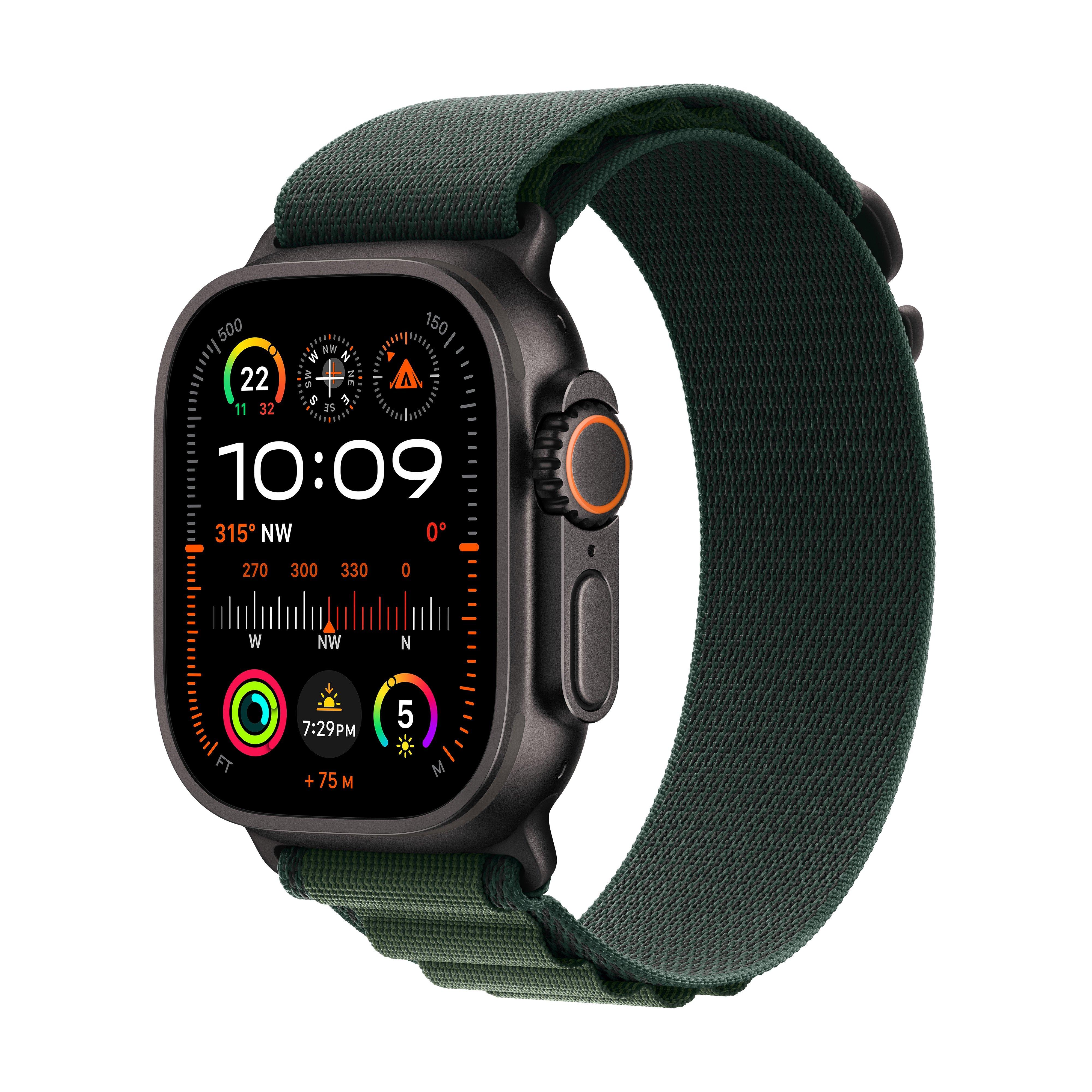 Apple Watch Ultra 2 GPS + Cellular 49mm Black Titanium Case with Dark Green Alpine Loop / Small