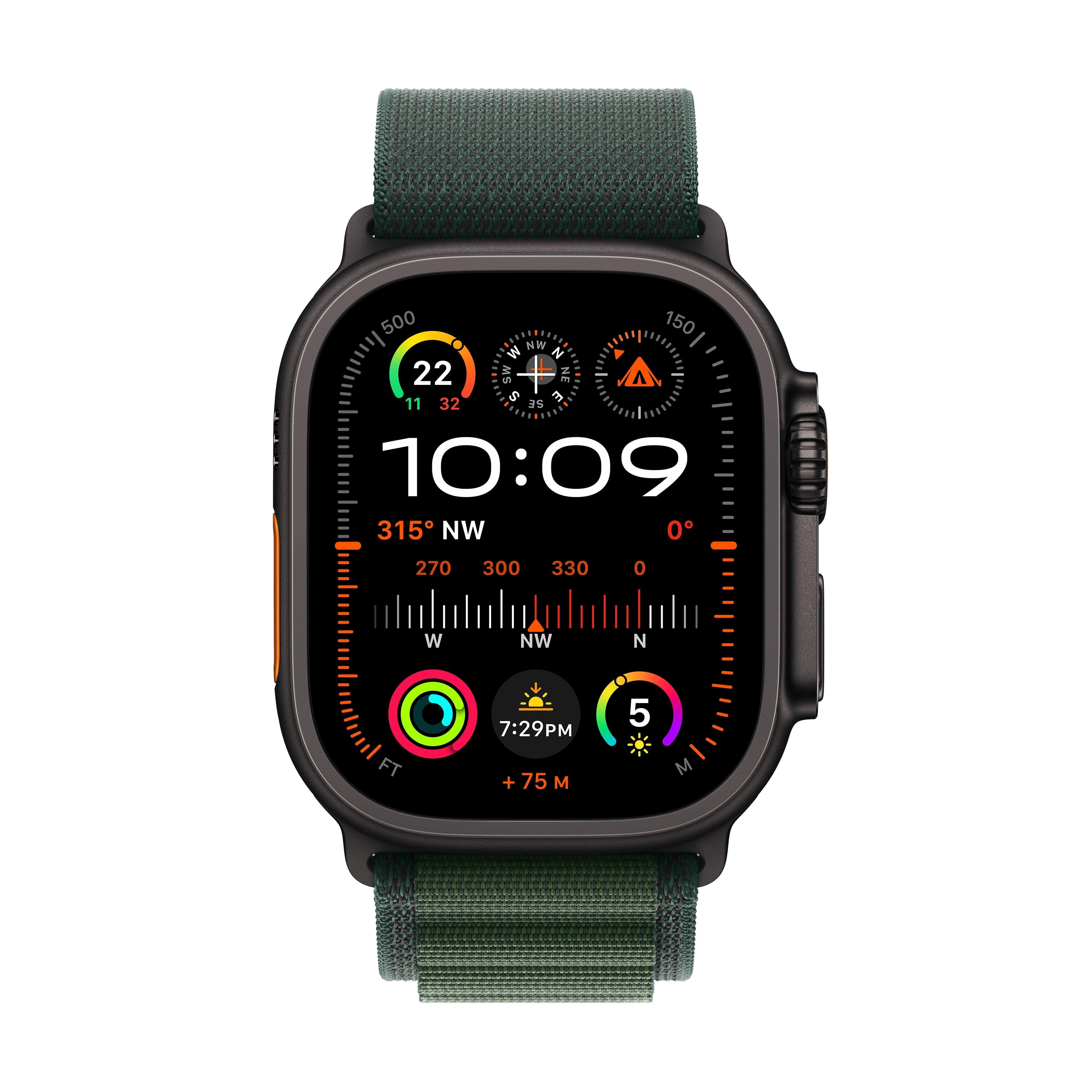 Apple Watch Ultra 2 GPS + Cellular 49mm Black Titanium Case with Dark Green Alpine Loop / Small