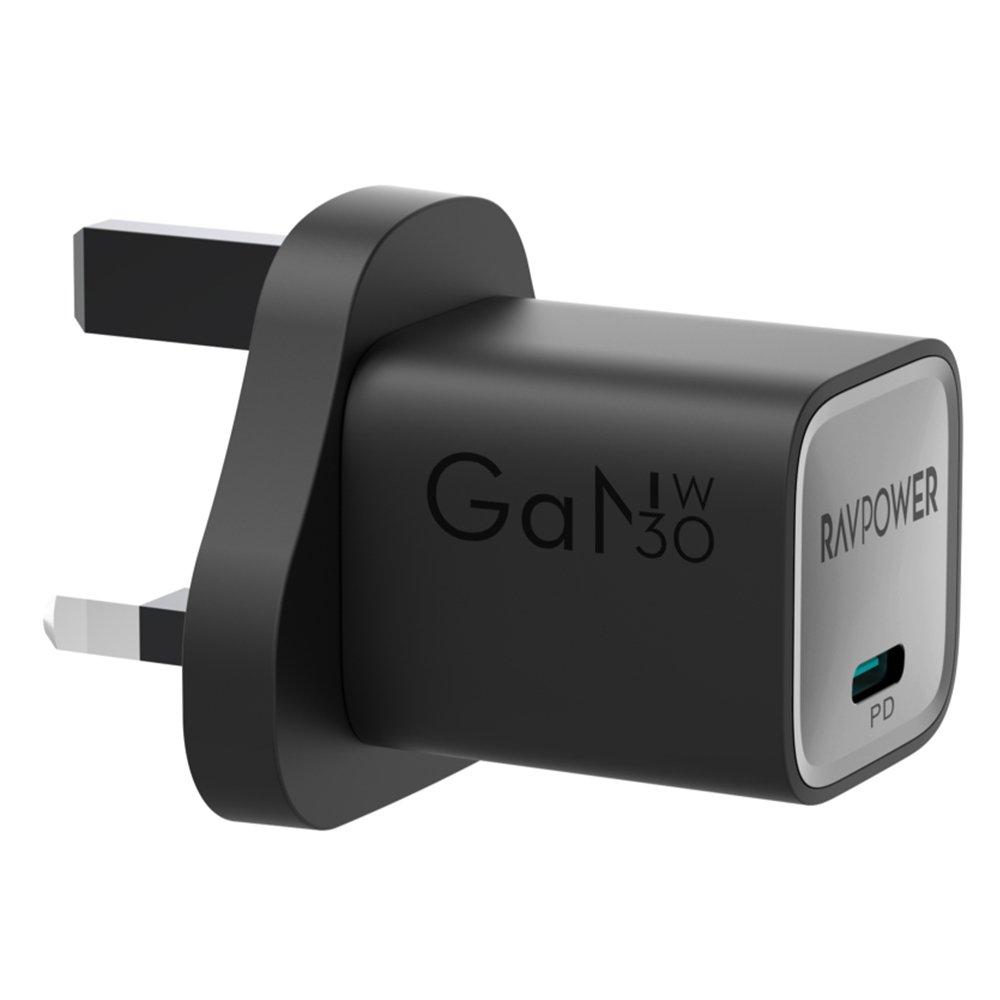 شاحن حائط راف باور GaN Type-C بقوة 30 وات، RP-PC1056- أسود 