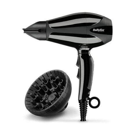 Babyliss Ac Dryer 2400W 2 Nozzles Ionic Black 124Km/H 2 Heat 2 Speed Cold Shot Frizz Control Diffuser