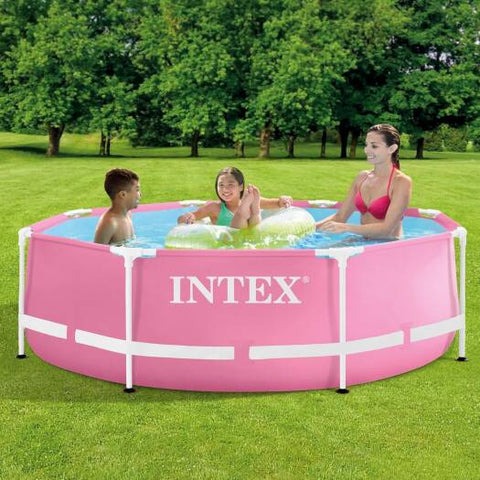 INTEX 2.44m x 76cm Pink Metal Frame Pool, Set up28290NP