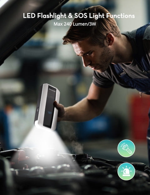 RAVPOWER Pavpower RP-PB1225, Jump Starter with 11000mAh (40.7Wh) Power Bank & LED Flashlight