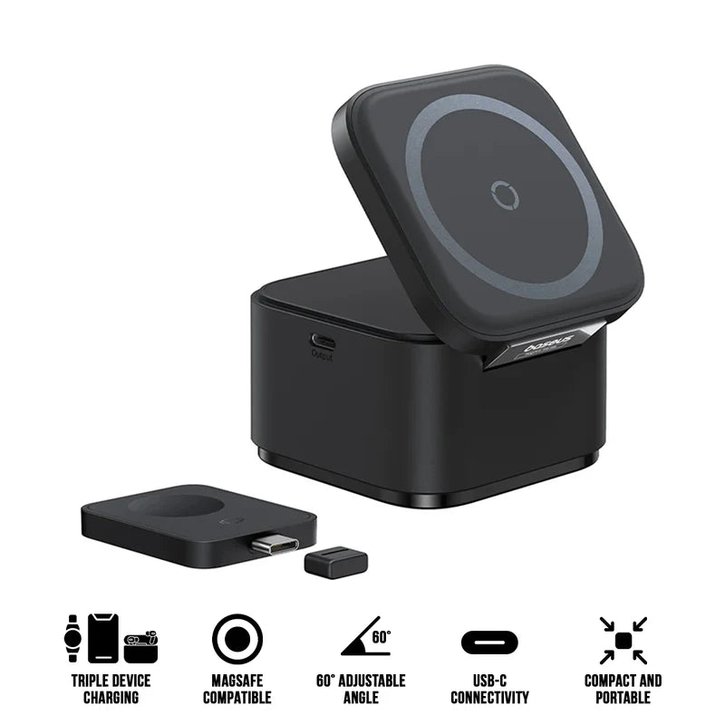 Baseus MagPro 3-in-1 Qi2 Magnetic Wireless Charger 25W – Black
