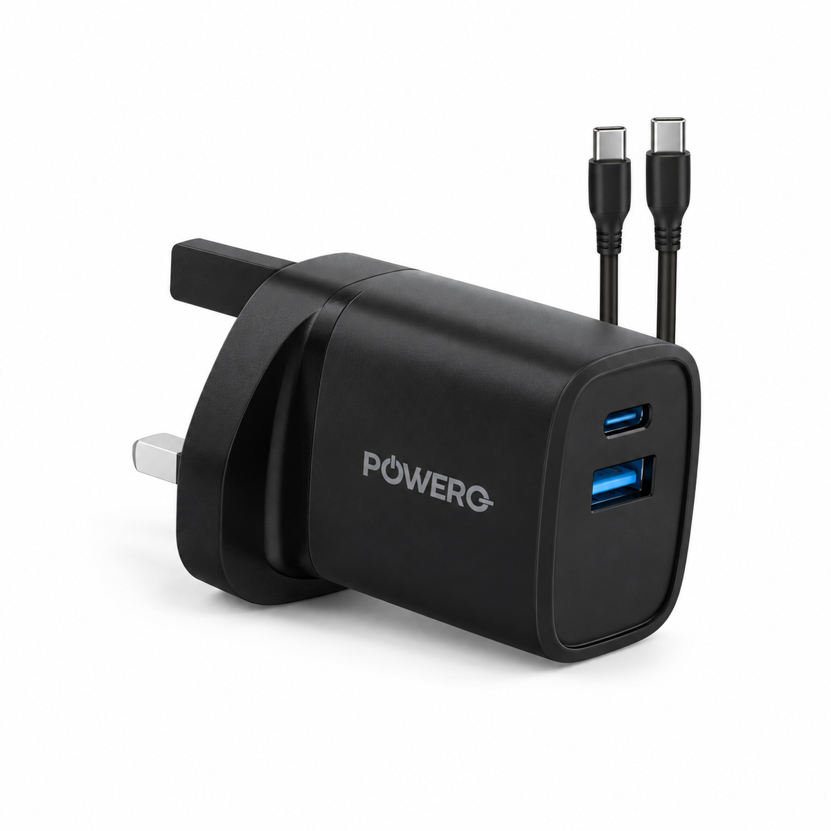 Powero+ Vega 30W Dual Port GaN Charger With Type-C to Type-C Cable-Black