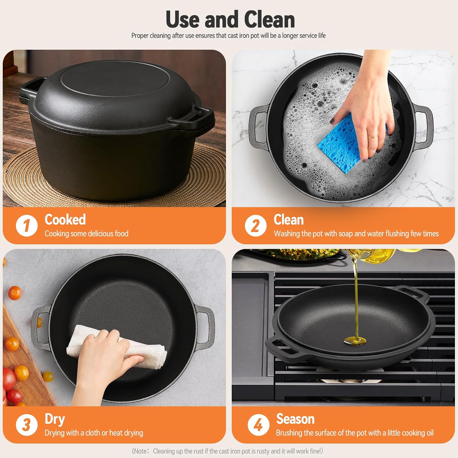 Westinghouse 5-Quart Pre-Seasoned Cast Iron Dutch Oven with 10.25-Inch Skillet Lid – Black