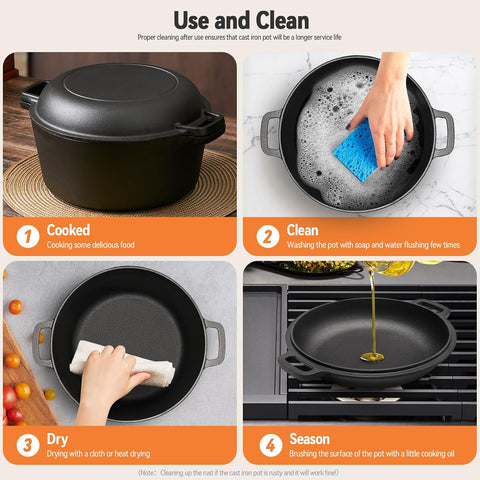 Westinghouse 5-Quart Pre-Seasoned Cast Iron Dutch Oven with 10.25-Inch Skillet Lid – Black