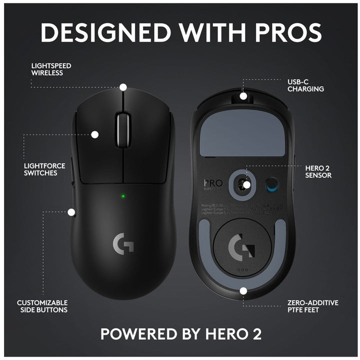 ماوس Logitech PRO X SUPERLIGHT 2c كومباكت لاسلكي للألعاب احترافي خفيف الوزن – أسود