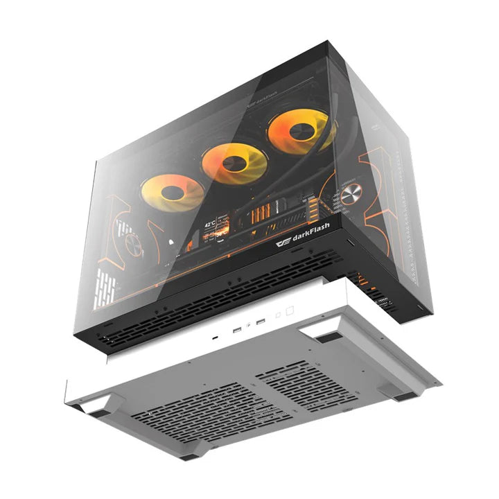 DarkFlash FLOATRON F1 Micro ATX Gaming Case - White (Fans Not Included)