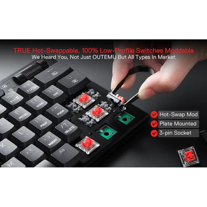 ريدراجون K632، نوكتيس 60% سلكية RGB، لوحة مفاتيح ألعاب ميكانيكية فائقة النحافة منخفضة الارتفاع - أسود
