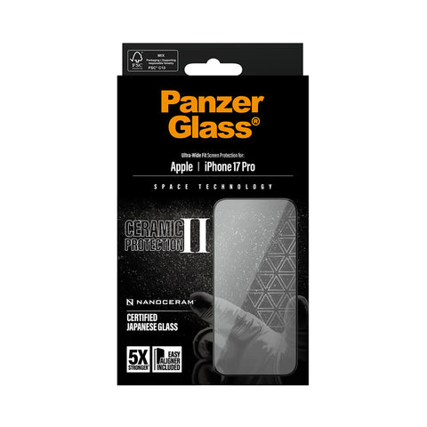 PanzerGlass Ceramic II Screen Protector iPhone 17, 17 Pro, 17 Air, 17 Pro Max | Ultra- Wide Fit w. EasyAligner