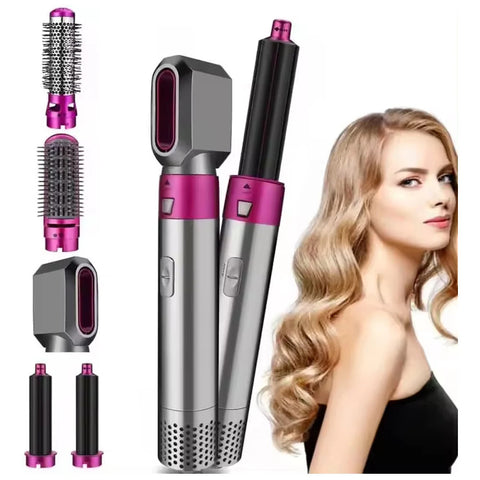 5 In 1 Hair Rotating Hair Dryer Hair Straightener Comb Curling Brush 5 interchangeable barrels