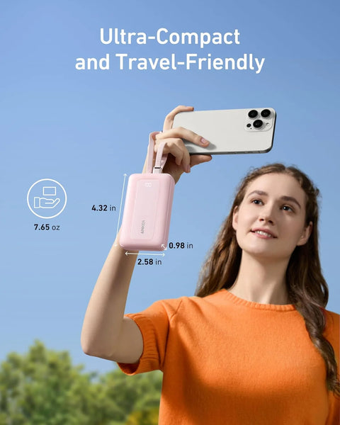 Anker Zolo Power Bank (10K, 35W, Built-In Dual USB-C Cables) - White