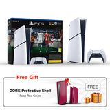 مجموعة : جهاز Sony PS5 الإصدار الرقمي (Slim Console Digital) مع قسيمة لعبة EA FC 26 مع  غطاء الحماية DOBE لجهاز PS5 الإصدار الرقمي - باللون الأحمر الوردي (Rose Red).