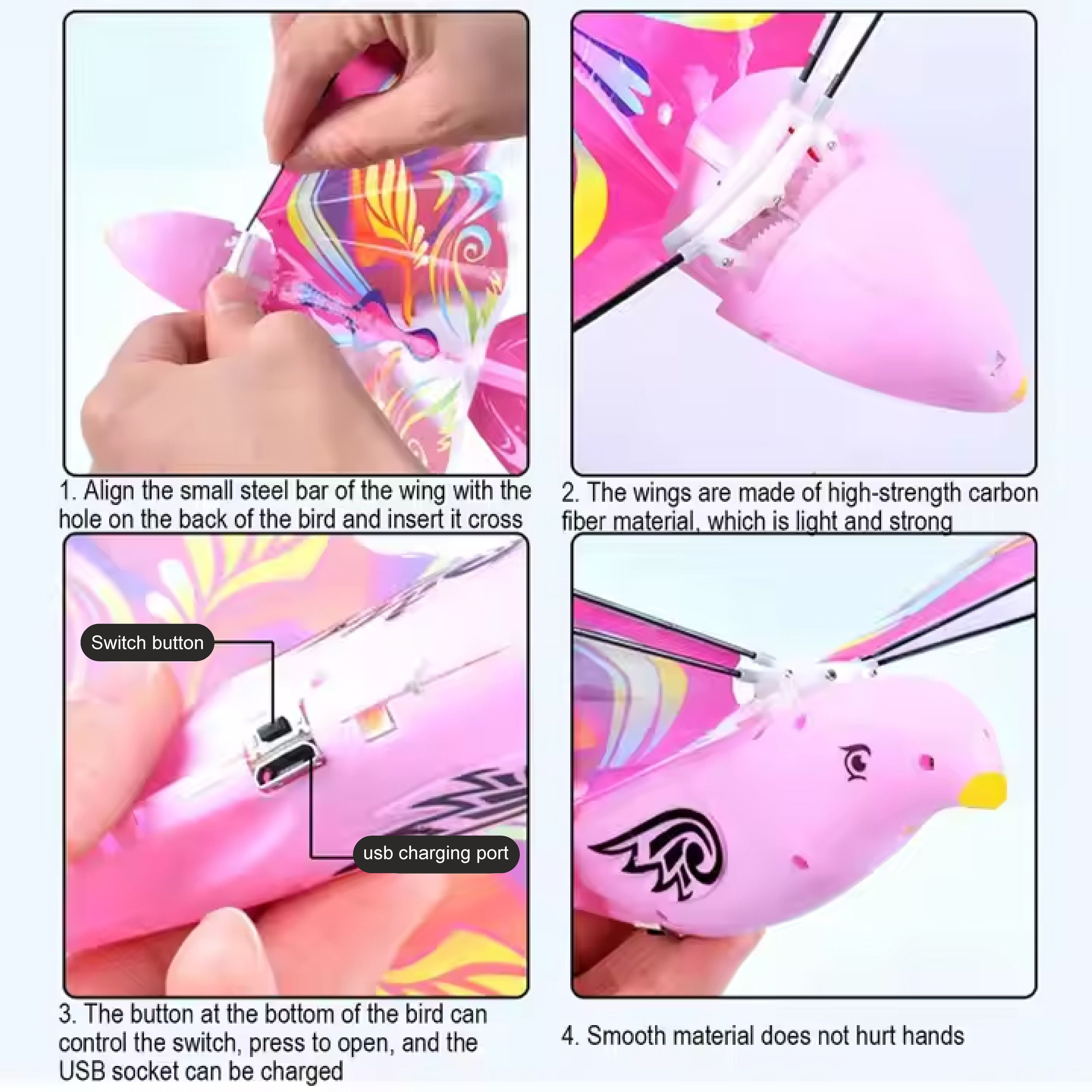 KKF, Electric Rechargeable Flying Space Bird Toy with Realistic Flapping Wings, USB Powered Ornithopter