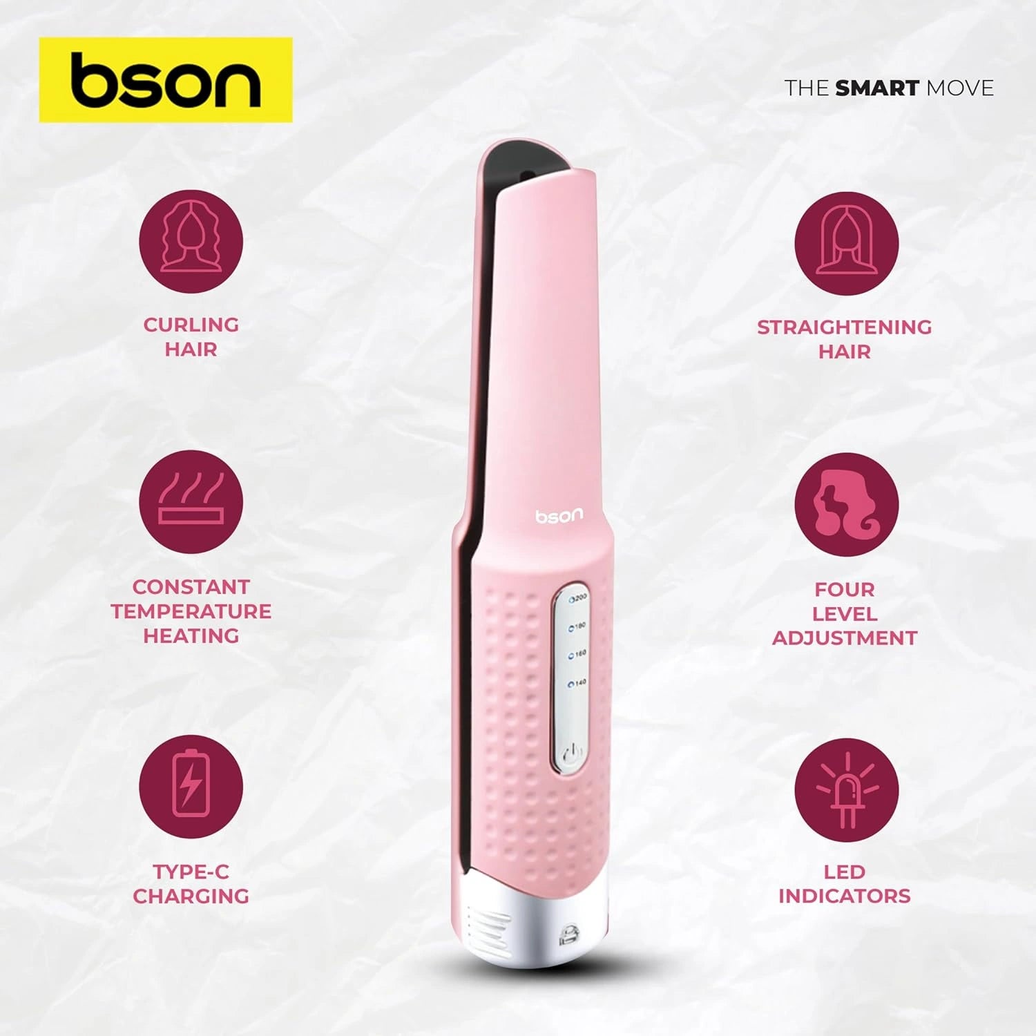 BSON Lock Hair Styler - Wireless Straightener & Curler with Heat Adjustment