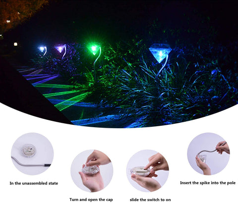Pack of 4 LED Color Changing Solar Power Diamond Shaped Garden light