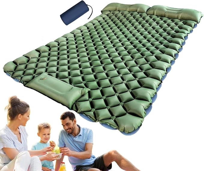 Double Inflatable Camping Air Mattress with Built-In Foot Pump & Dual Pillows – 200 × 120 cm