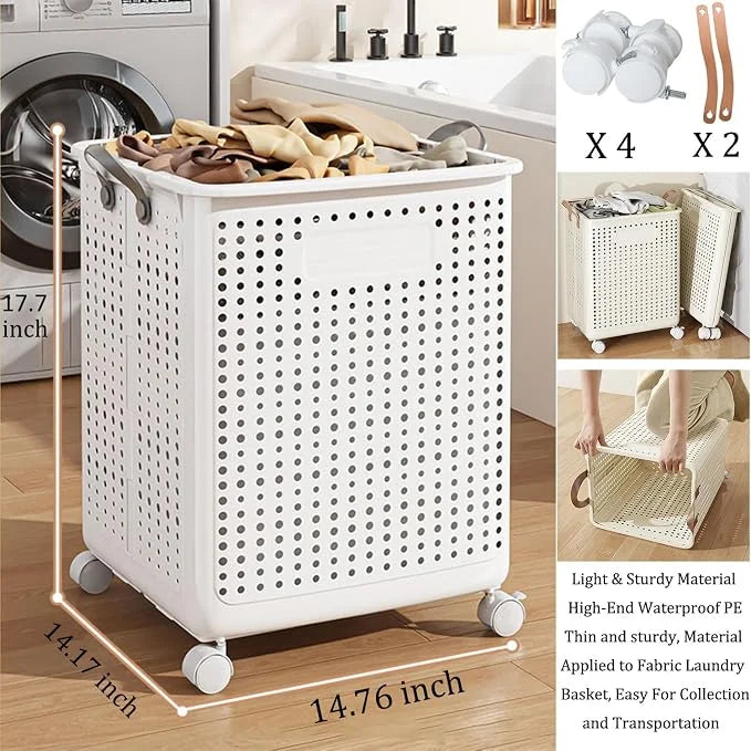 • Khamsan 55L Large Rolling Laundry Basket, Foldable with Handle