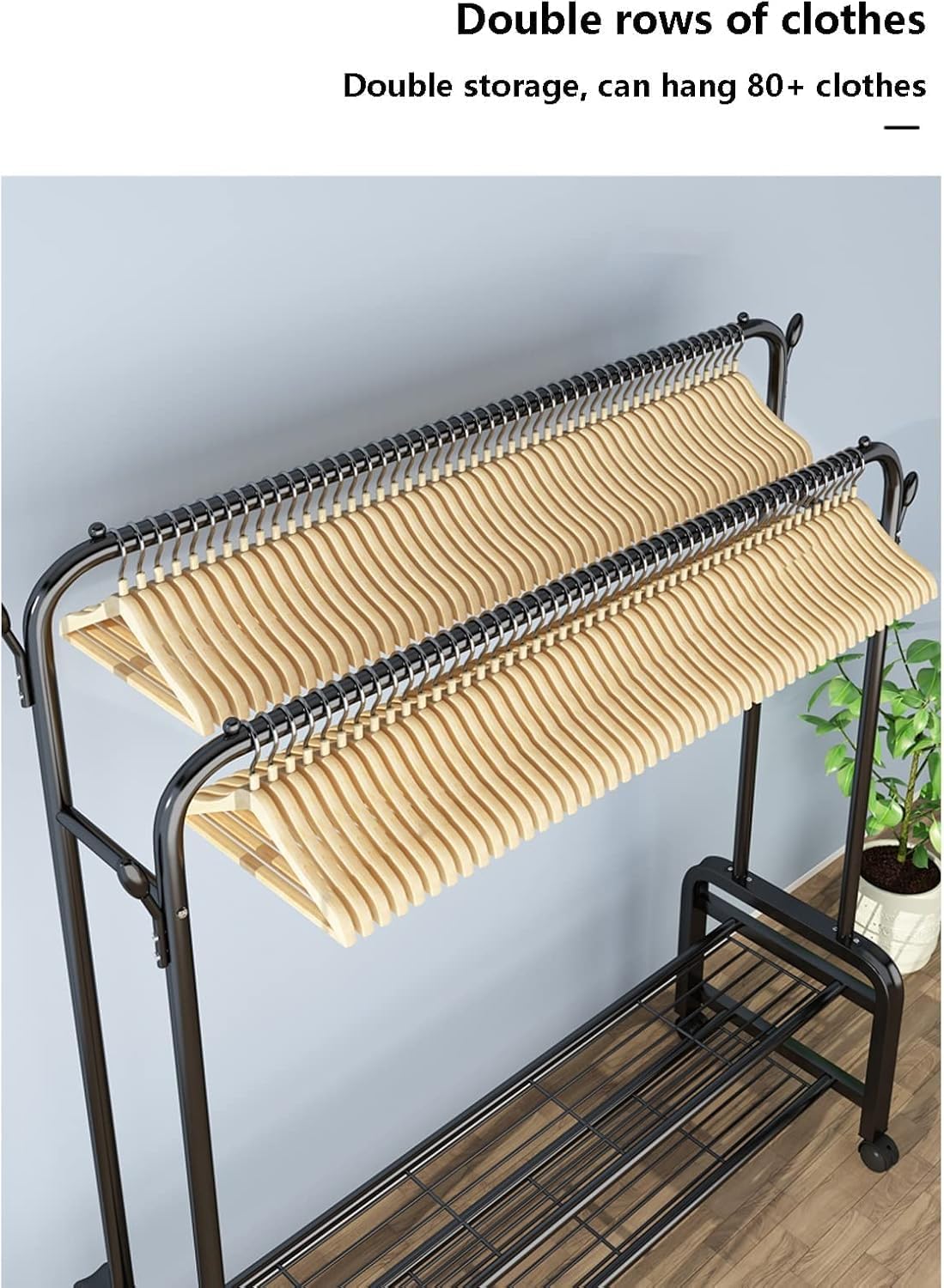 Double Layer Metal Clothes Rack with Wheels