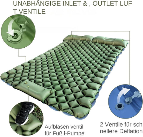 Double Inflatable Camping Air Mattress with Built-In Foot Pump & Dual Pillows – 200 × 120 cm