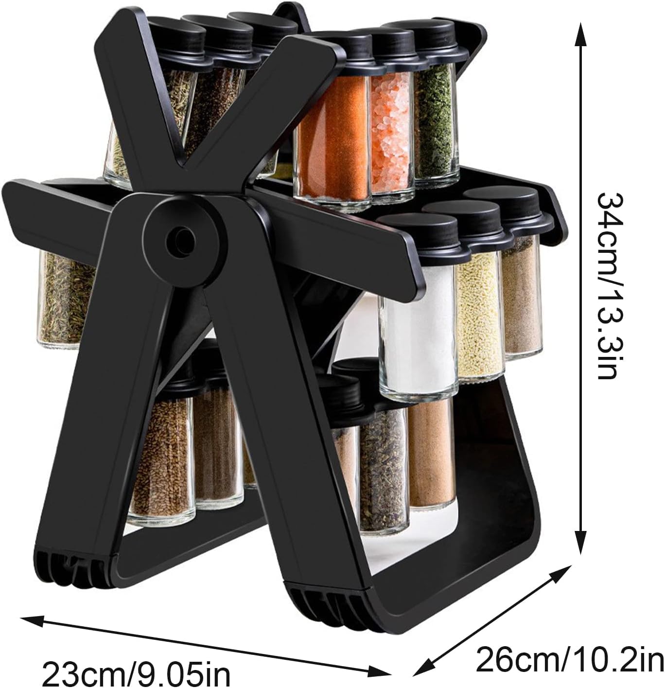 Rotating Spice Rack Organizer with 18 Glass Jars