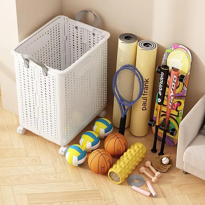 • Khamsan 55L Large Rolling Laundry Basket, Foldable with Handle