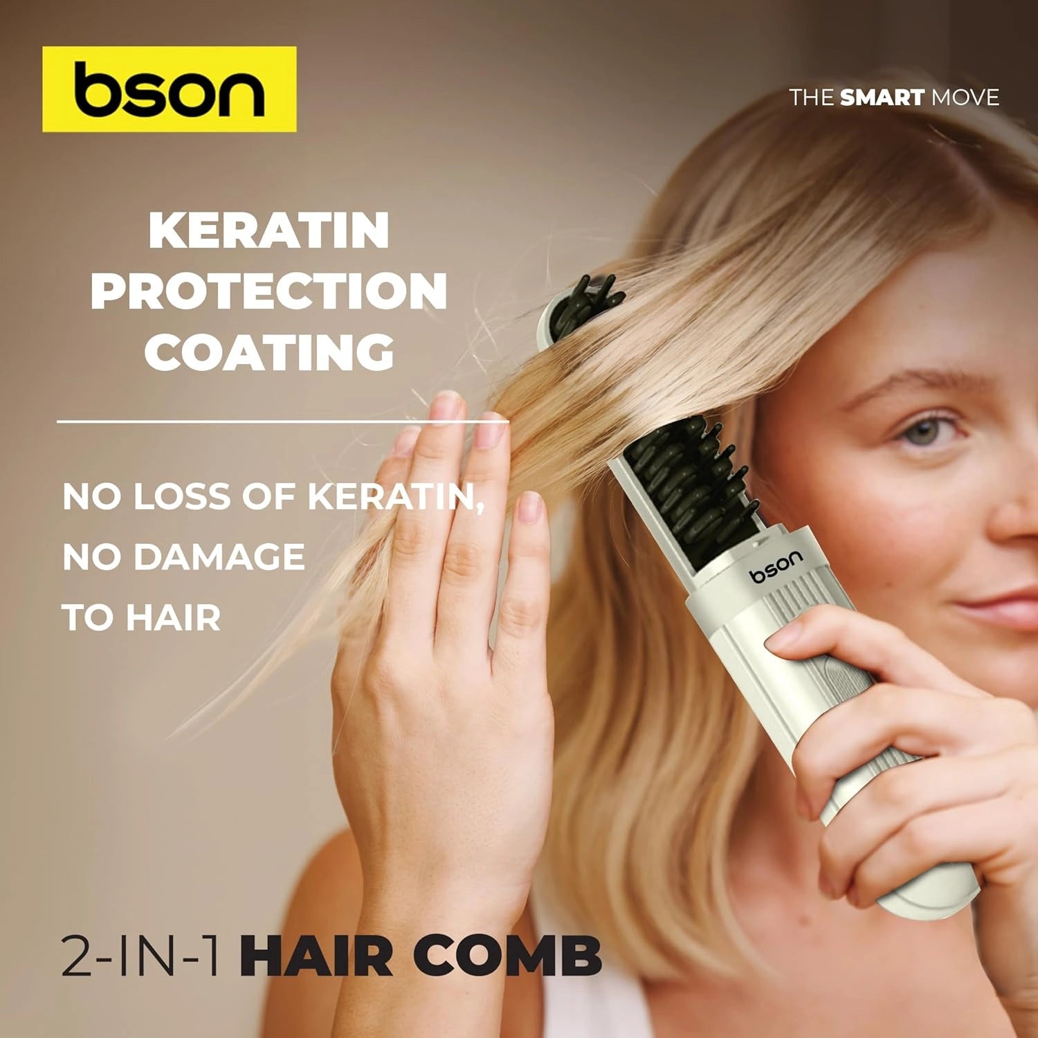 BSON 2-in-1 Hair Comb & Straightener/Curling Iron - Cordless & Adjustable Heat