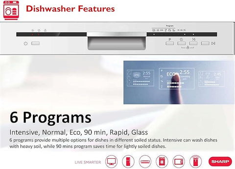 Sharp Dishwasher 6 Programs 12 Set LED Stainless Steel (Inox)