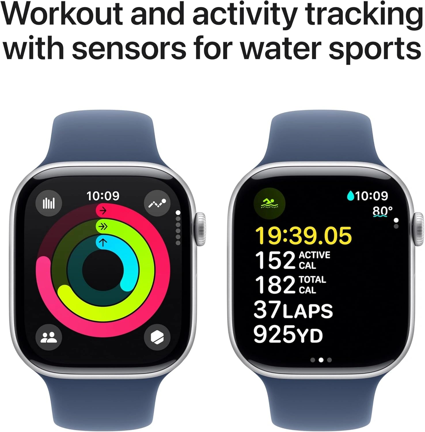 Apple Watch Series 10 GPS + Cellular 42mm – Silver Aluminium Case with Denim Sport Band - S/M