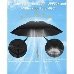 UV Protection Walking Umbrella with Spray and Fan, Windproof Ventilated Rain Umbrella