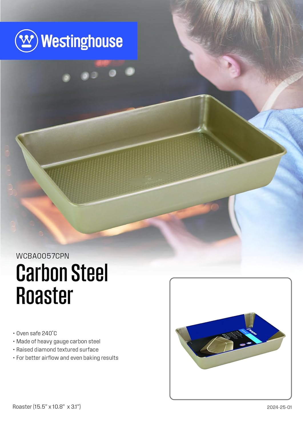 Westinghouse, Carbon Steel Roaster Pan, 39.4X27.5X7.8 Cm