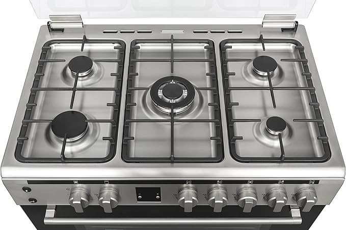 طباخ غاز فيستيل 90×60، 5 شعلات، ستانلس ستيل، أمان كامل