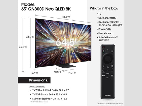 تلفزيون سامسونج 65 بوصة فئة QLED 8K سلسلة QN800D - مفتوح العلبة (ضمان 14 يوماً)