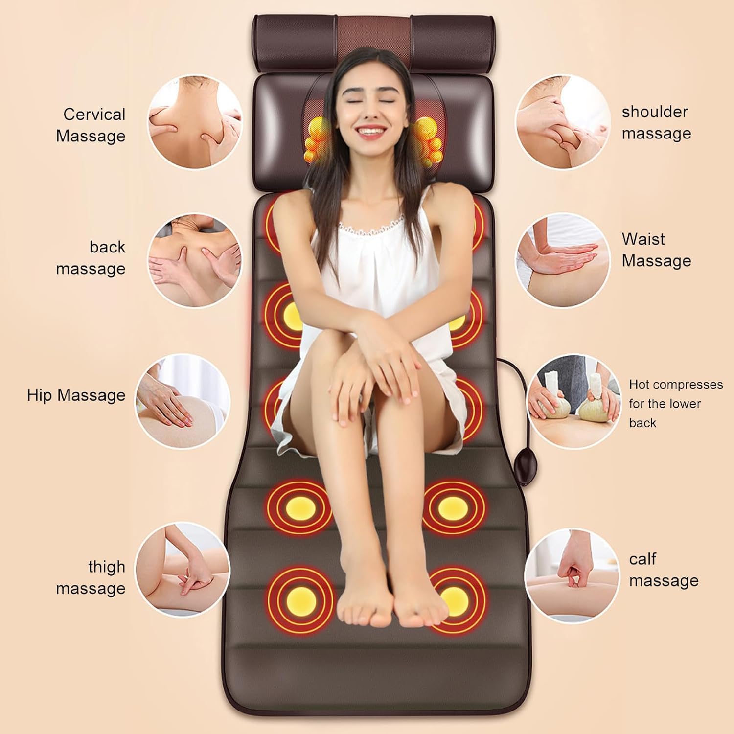 5-in-1 Full-Body Heated Massage Mat with Shiatsu Neck & Shoulder Massage