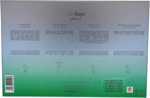 Ajmal Raindrops 4 Pcs Set For Her - EDP 50 ml, Body Lotion 100 ml, Shower Gel 200 ml, Body Powder 100 ml