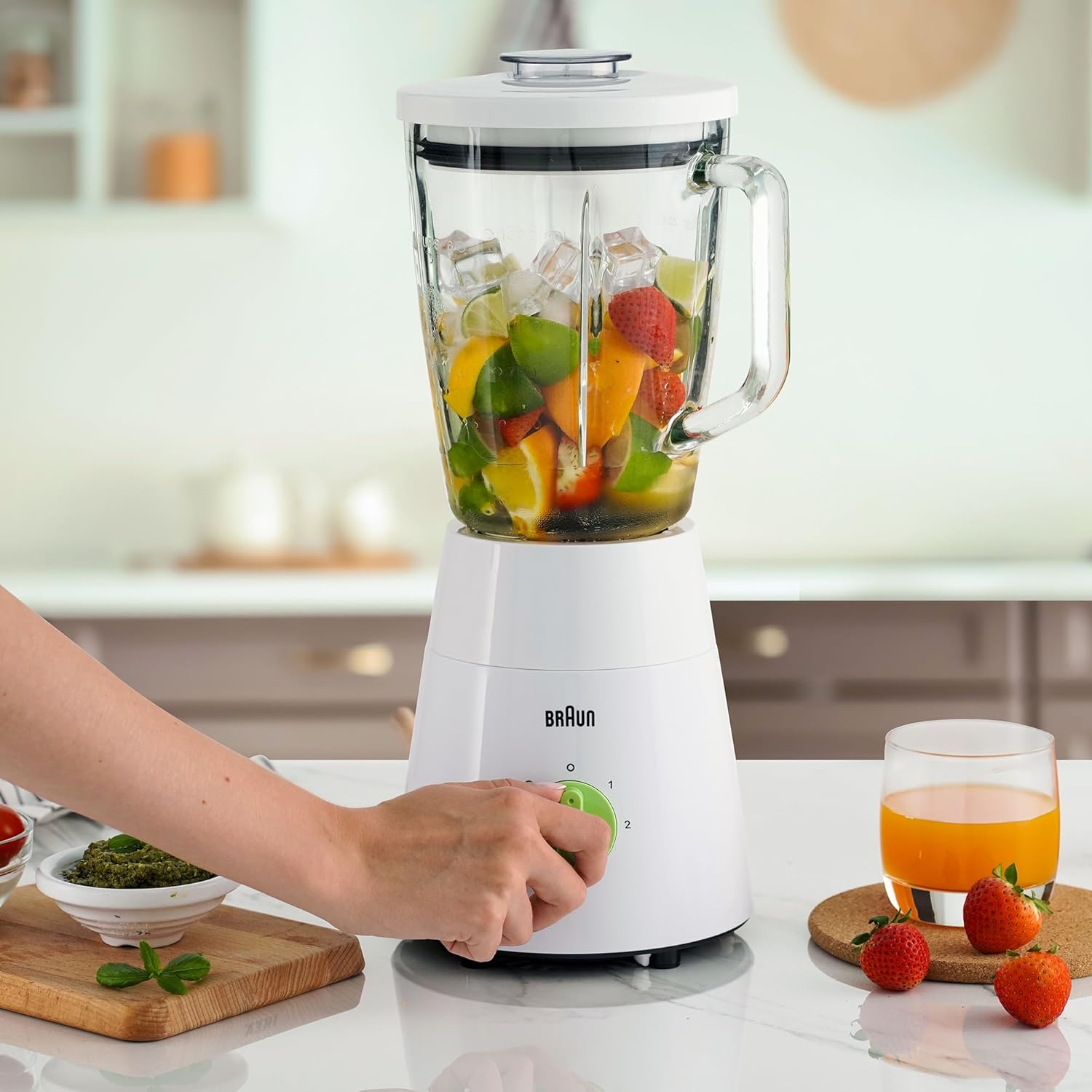خلاط براون الزجاجي 3 في 1 بنظام 4 شفرات JB0153WH