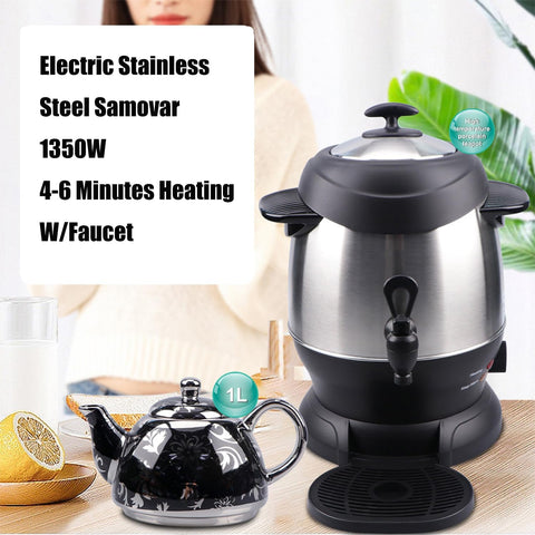Electric 360° Samovar Tea Maker With Ceramic Pot - Stainless Steel - 1350 W - Black