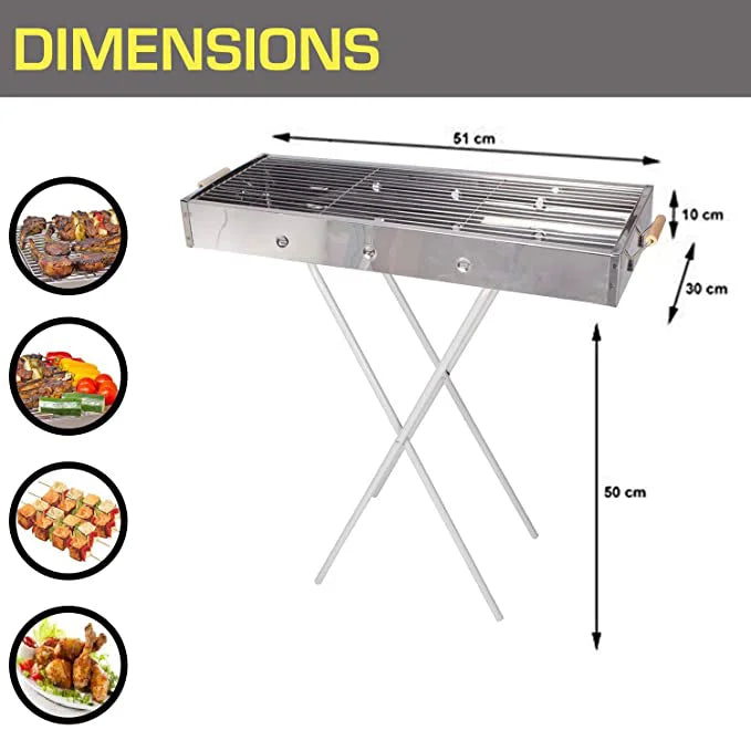 KKF Foldable Portable Barbecue Grill with Chrome-Plated Stand for Camping, Picnics, Outings & Vacations