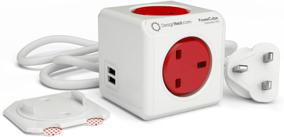 PowerCube Extended UK 1.5m – 5-Socket Compact Power Extension Cube