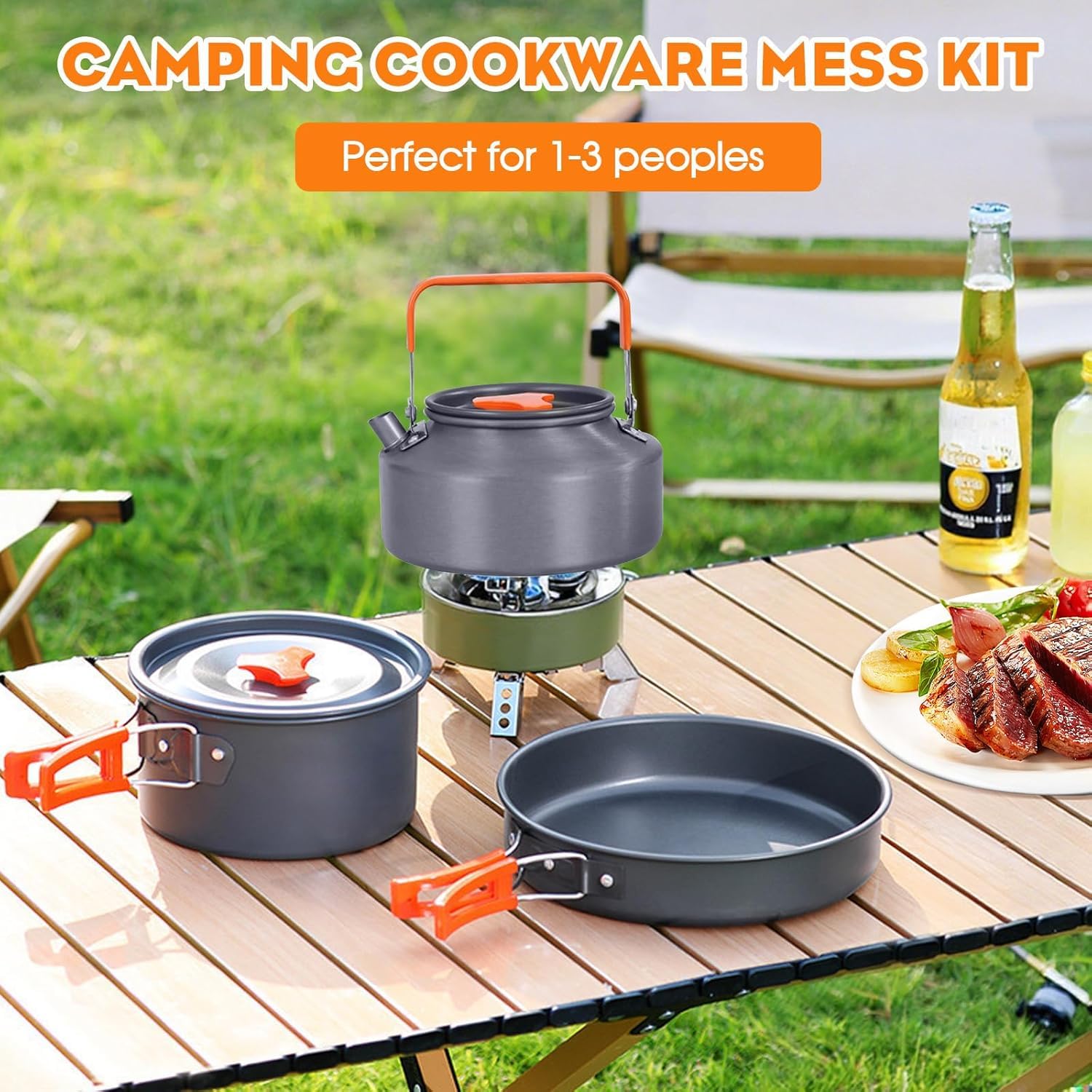 3-Piece Aluminium Camping Cookware Set with Pot, Pan, Teapot & Storage Bag