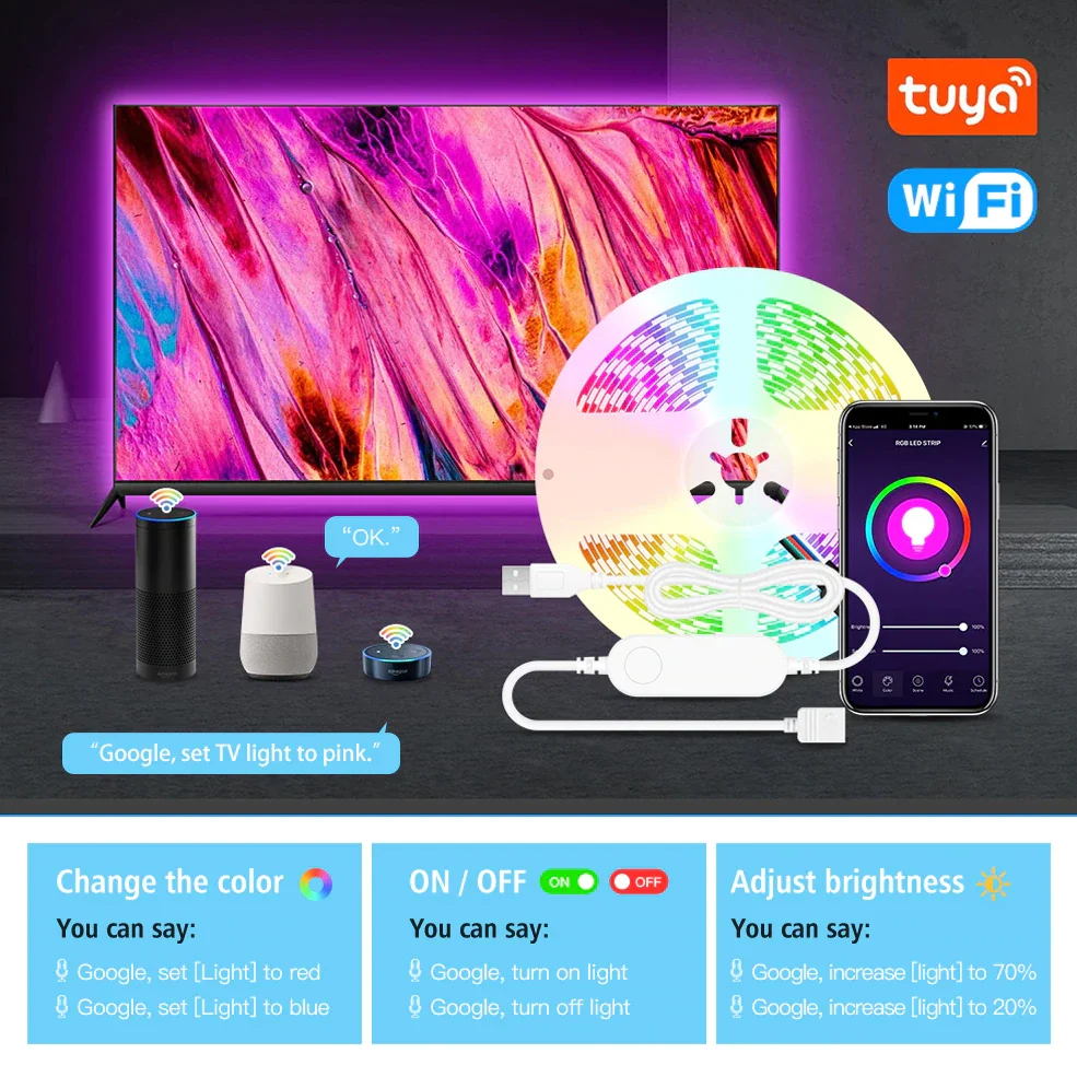 Gopeta, TUYA Smart WiFi LED Strip Light 5m, RGB+CW (2700–6500K) – WiFi & Bluetooth Dual Mode