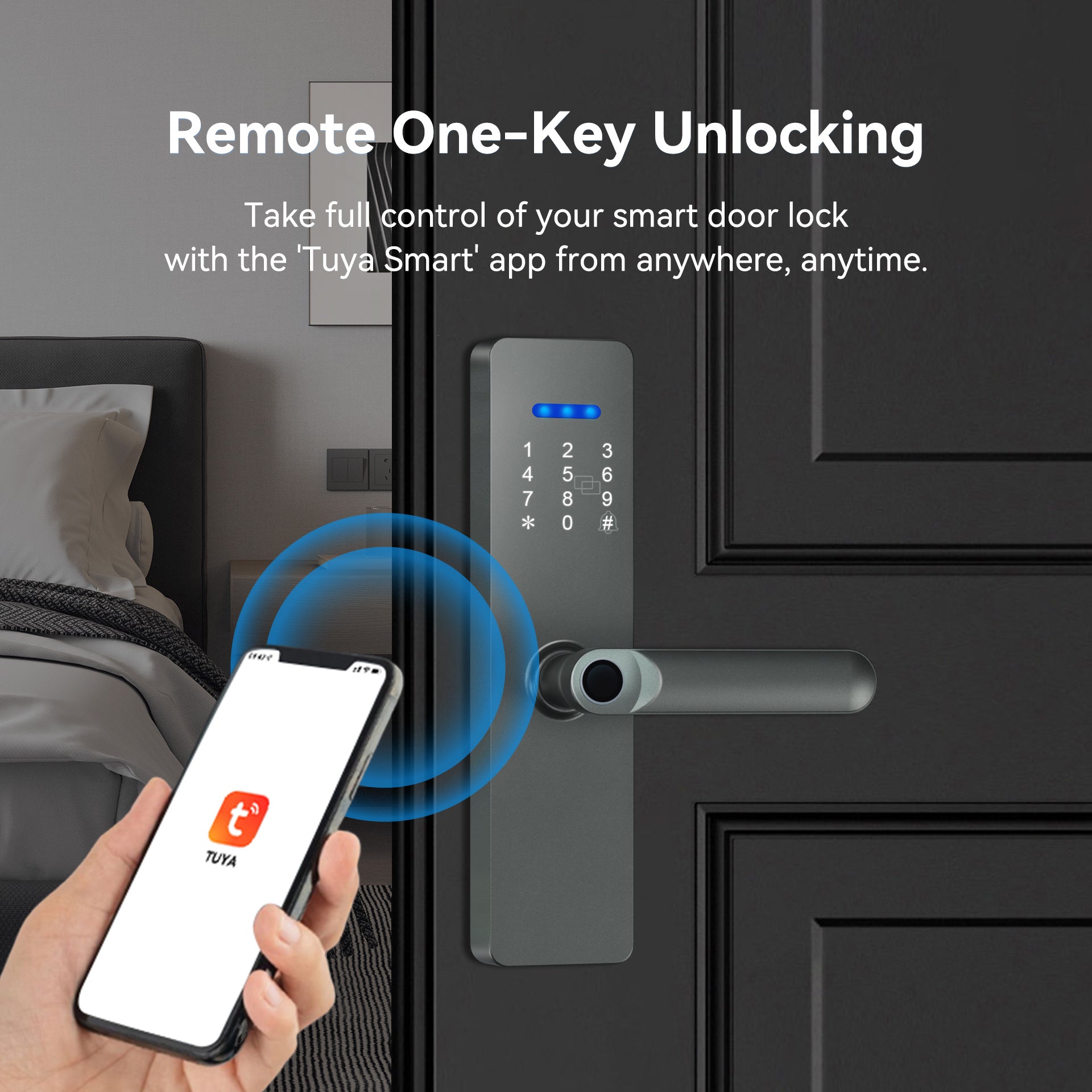 غوبيتا N003، قفل ذكي واي فاي TUYA للأبواب الخشبية مع بصمة الإصبع وRFID ورمز المرور