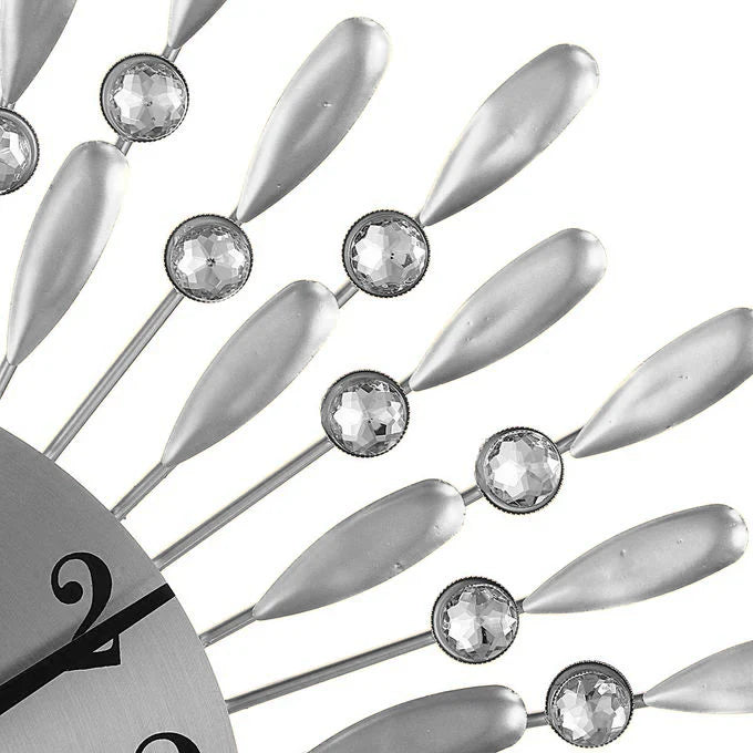 Modern Decorative Sunburst Wall Clock with Crystal Accents, Bold Numerals & Silent Quartz Sweep Movement