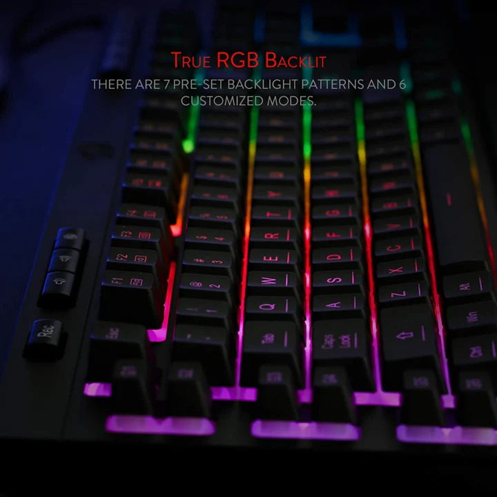ريدراجون K512، لوحة مفاتيح ألعاب سلكية بغشاء وإضاءة خلفية RGB مع مفاتيح وسائط متعددة